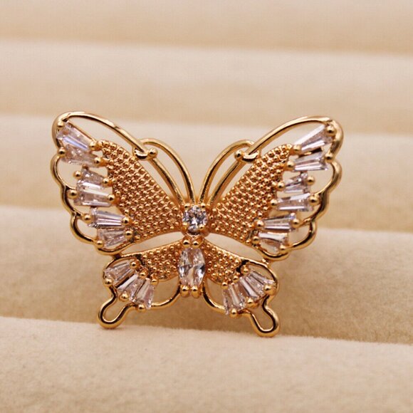 18K Yellow Gold Filled Boho Butterfly White Diamond Zircon Ring Gorgeous Gift - Picture 12 of 13